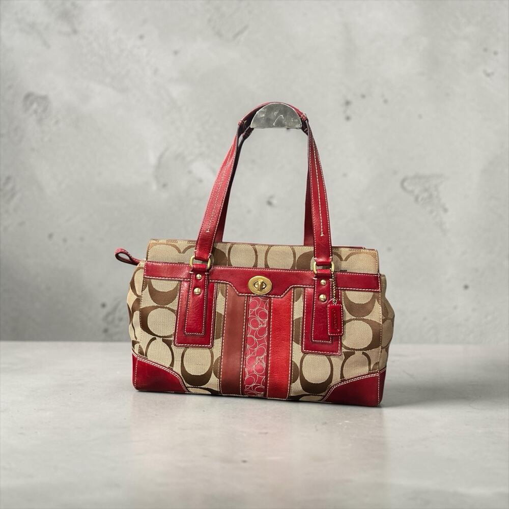 NWT Vintage 2007 Coach Hamptons Signature Carryall Red Leather 11072